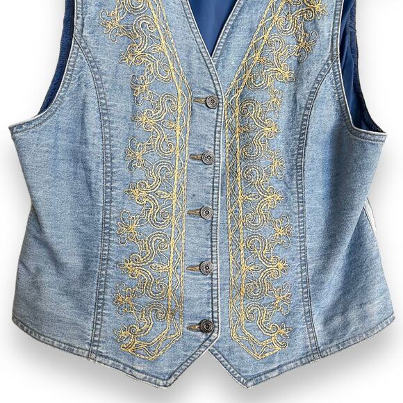 Vintage Liz Wear Gold Embroidered Denim Western Vest Women's Size M - Picture 4 of 7